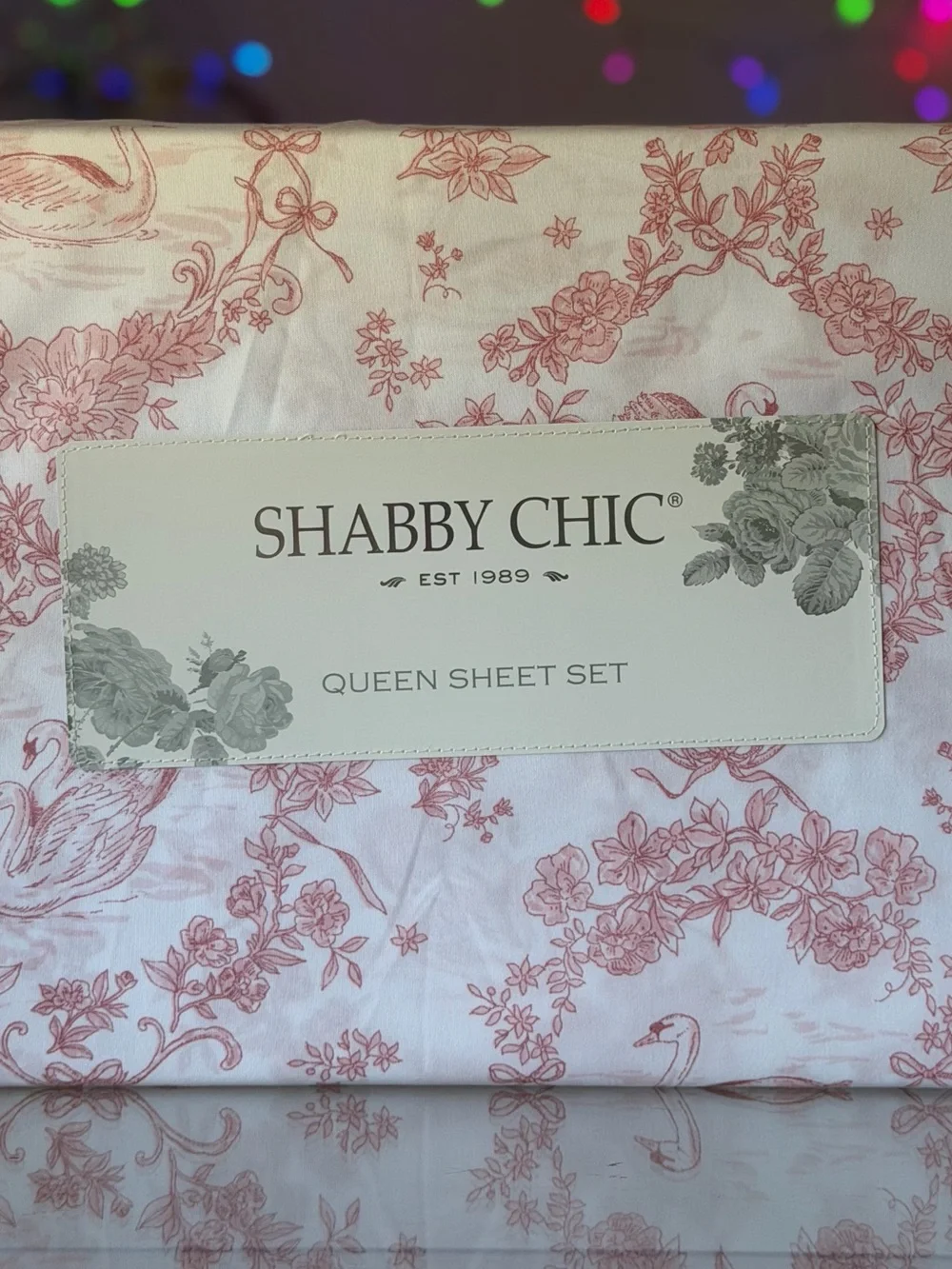 Shabby Chic Queen Sheet Set Pink White Swan Toile Floral 4 Piece Microfiber NEW